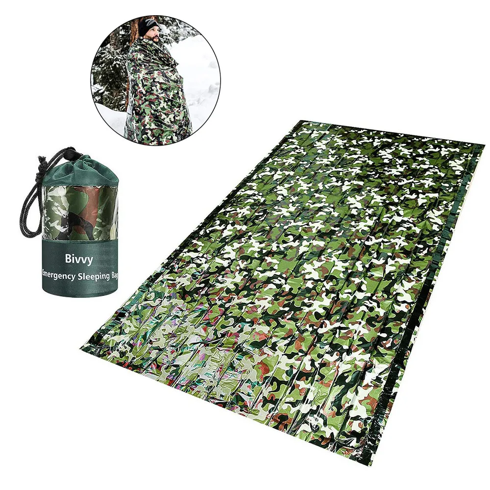 Outdoor Adventure Kit - PE Emergency Śpiwór Kamuflaż Wodoodporny Przenośny